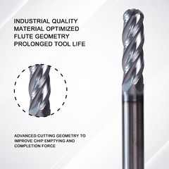 1/4″ 4 Flute 2-1/2″ Overall Length Ball Nose Solid Carbide End Mill AlTiN Coated