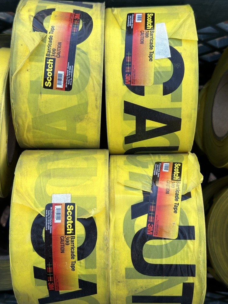 NEW (Lot of 4) Scotch 3 in. x 1000 ft. Barricade Tape 300 Caution, Total 4000 ft