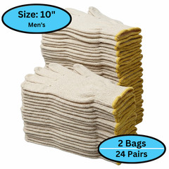 24 Pairs – Cotton Blended String Knit Gloves – Men’s Size – Tan