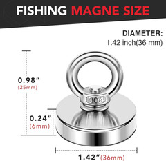 Strong Neodymium Fishing Magnets 150 Lbs(68 KG) Pulling Force Rare Earth Magnet