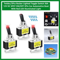 3Pcs Rocker Lighted Toggle Switch 30A 12V DC SPST ON/OFF 3Pin Car Automotive …