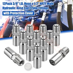 12 Pack 1/2″ NPTF Hydraulic Hose End Fittings, 3/8″ I.D. Hose x 1/2″ NPTF Male