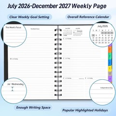 Daily Planner 2026-2027, 18-Month Weekly and Monthly 5.7 x 8.3 inches, Black