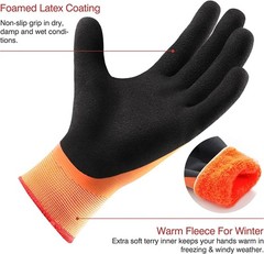 2 PAIR ORANGE Coated Waterproof Thermal Insulated Warm Winter WORK GLOVES S-2XL