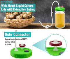Upgraded Lliquid Culture Lid with Tubing for Media Extraction Standard Mason Jar