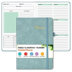 Undated Weekly and Monthly Planner, Hardcover Leather Calendar Blank Planner,…
