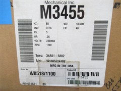 242133 New In Box; Baldor M3455 AC Motor; 1/4HP; 230/460V; 1140RPM; 3PH; 60HZ