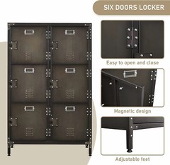 Vintage Metal Storage Cabinet 47.3H Industrial Steel Locker Cabinet with 6 Doors