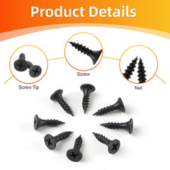 Wood Screws, 163 PCS #6 x 1/2″ Flat Head Phillips Black Wood Screws, Premium Sel
