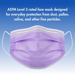 Criterion ASTM Level 3 Disposable Face Mask – Lavender, 3-Ply, Fluid Resistant,