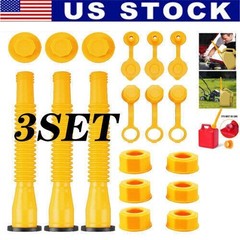 3 Pack Old Style Gas Can Spout Nozzle Vent Kit with Cap for Plastic Fuel Cans