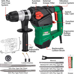 1-1/4″ Heavy Duty Sds-Plus Rotary Hammer Drill for Concrete/Masonry | 12.5 Amp C