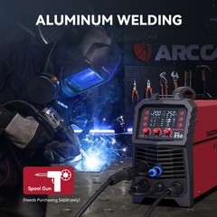 ARCCAPTAIN MIG Welder 250A 6 in 1 Aluminum LED Display Gas/Gasless MIG/Stick/TIG