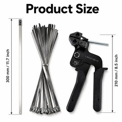 Lingchievo Metal Zip Tie Gun with 100 PCS 11.8inch(300mm) 11.7 inches, Black