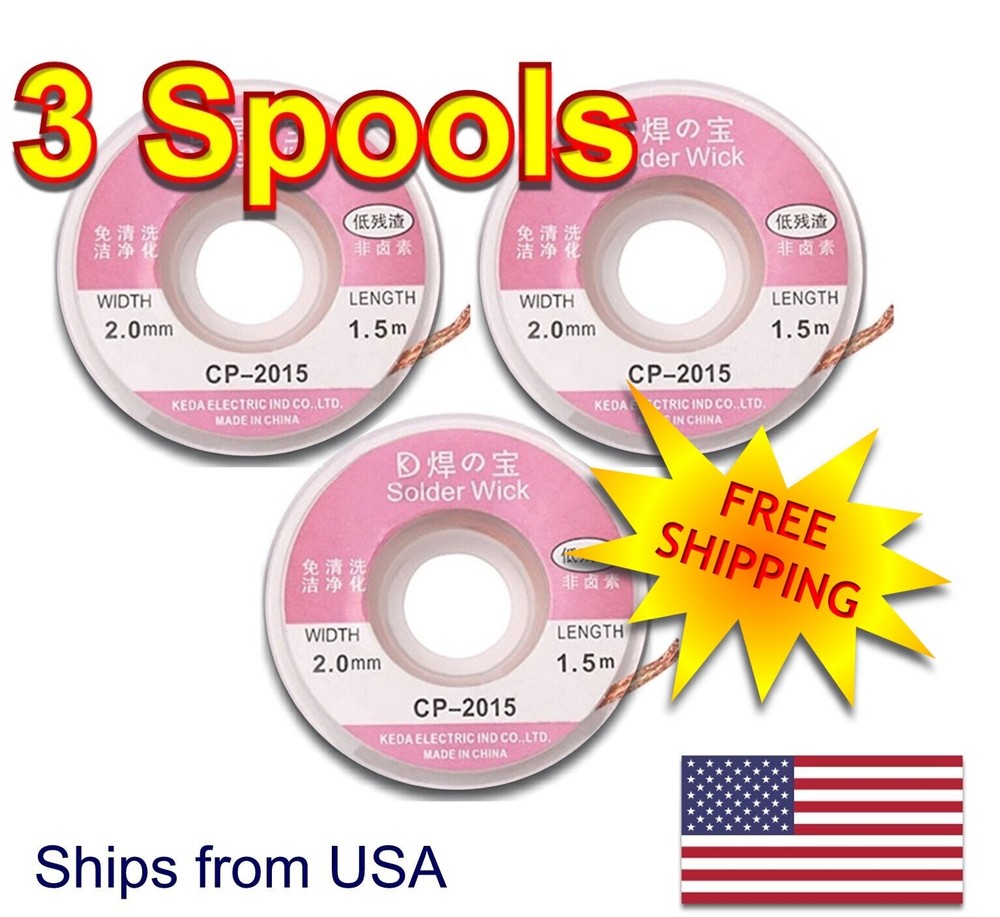3 PCS. – Durable 1.5M x 2.0 mm Copper Braid Desoldering Solder Removal Wick
