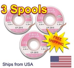 3 PCS. – Durable 1.5M x 2.0 mm Copper Braid Desoldering Solder Removal Wick