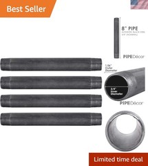 3/4” x 8” Black Steel Plumbing Pipe, Pre Cut, Industrial Steel Grey Fits Stan…
