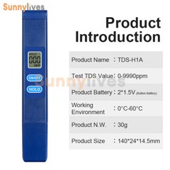 Portable TDS Meter Test Water Quality Test Pen LCD Display TDS Tester 0-9990ppm