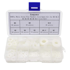 500 Pieces White Nylon Flat Washers Assortment Kit for M2 M2.5 M3 M4 M5 M6 M8 M1