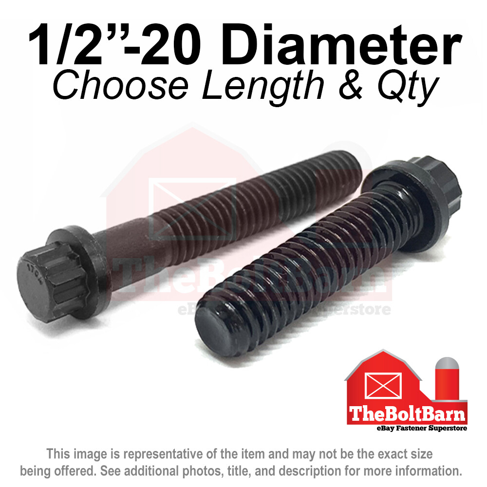 1/2″-20 FINE 12-Point Flange Screws Alloy Steel Black (Pick Length & Qty)