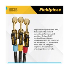 Fieldpiece HR3B – ¼” Ball Valve Hose Set – 5 ft Refrigerant Charging