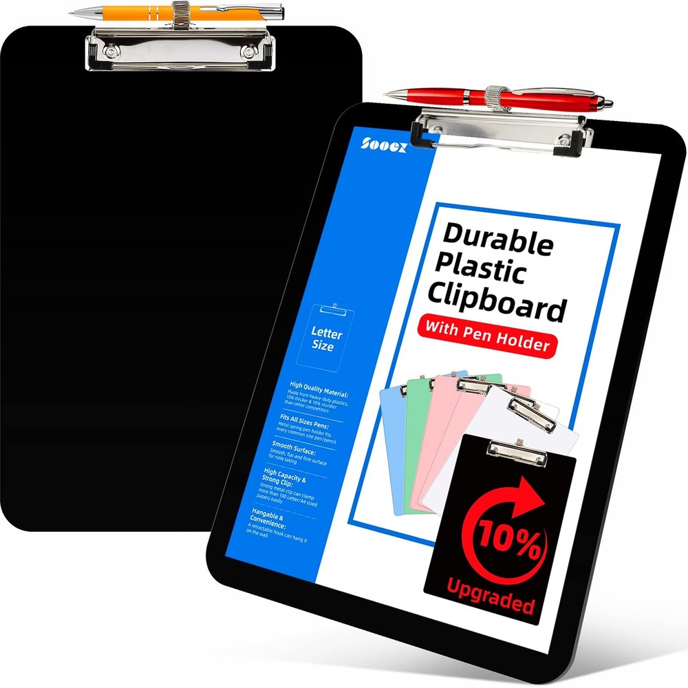 Plastic Clipboard Pen Holder 10% Thicker Low Profile Clip Letter A4 8.5×11 In
