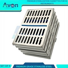 SET OF 5 DENTAL AUTOCLAVE STERILIZATION CASSETTE RACK BOX TRAY FOR 10 INSTRUMENT