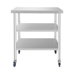 24x30x35 in Tool Bench 3 Tiers Garage Workbench, Silver Work Table With Casters