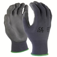 144 Pair Gray Nylon Gloves w/ Gray Polyurethane (PU) Palm Coating S, M, L, XL