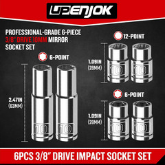 6PCS 3/8″ Drive 10Mm Socket Set, Deep & Shallow, Mirror Finish, Cr-V Steel