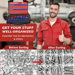 66 Pc Nut & Bolt Thread Checker Gauge Set SAE Metric Box Size Finder Kit