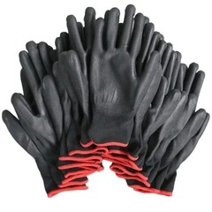 WOLF Ultra-Thin Black Work Gloves Polyurethane Palm Coated Nylon Shell 12 Pairs