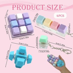 MILAKE Keyboard Fidget Set, 4 Pcs Small, Purple, Pink, Green, Blue, Yellow
