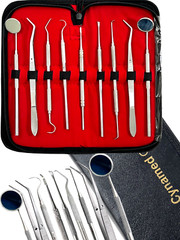 GERMAN Dental Scaler Pick Stainless Steel Tools with Inspection Mirror Set 9 PCS