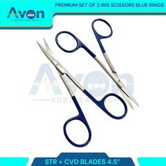 2pcs Premium Dissecting Iris Scissors with Sharp Points, Curved+Straight – 4.5in