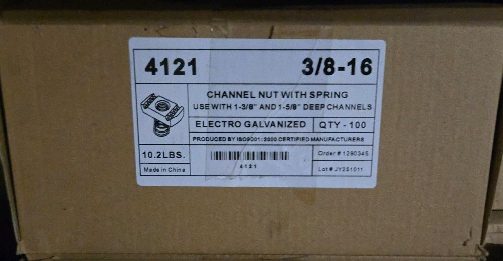 (Qty 100) 3/8-16 Spring Nuts for Unistrut #4121 3/8″