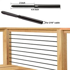 100 Kuahome 3/16″ Black Swage Lag Screws Left & Right Cable Railing Hardware Kit