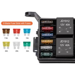 12V Fuse Relay Box, 6 Way with 6 Relays and 6 ATC/ATO Blade Fuses, 4-Pin Rela…