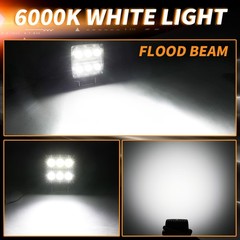 2PCS Square LED Work Light Pods 4 Inch Flood Light Truck Offroad Tractor 12V 24V