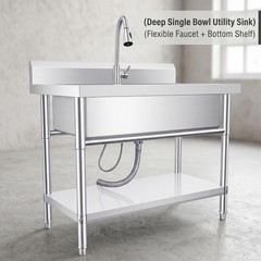 40″ Silver Free Standing Commercial Stainless Steel Kitchen Utility Sink