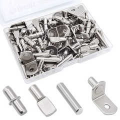104Pcs Shelf Pins Kit,4 5mm to 6.35mm (1/4 inch) x 7.5mm 25mm, silver