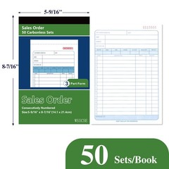 6 Pack Sales Order Book 5-9/16 x 8-7/16 Receipt 3-Part Carbonless 50 Sets per