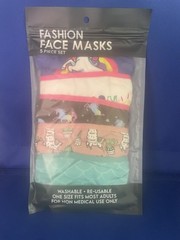 *FASHION CLOTH FACE MASKS REUSABLE WASHABLE ONE SIZE FITS MOST 5 PACK UNICORN