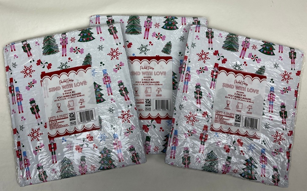 3 Packs Christmas Send With Love Poly Bubble Mailers w/Adhesive Strip 2 Count Ea