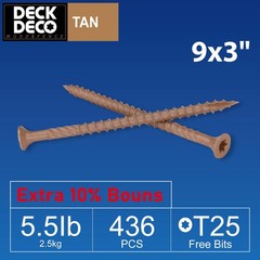 436 PCS #9 x 3 Inch Wood Screws Tan Ruspert Coating Exterior Deck Torx/Star