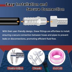 10 Pack Stainless Steel Hose Barb Fittings, 1/4 Hose Barb to 1/8 NPT Male