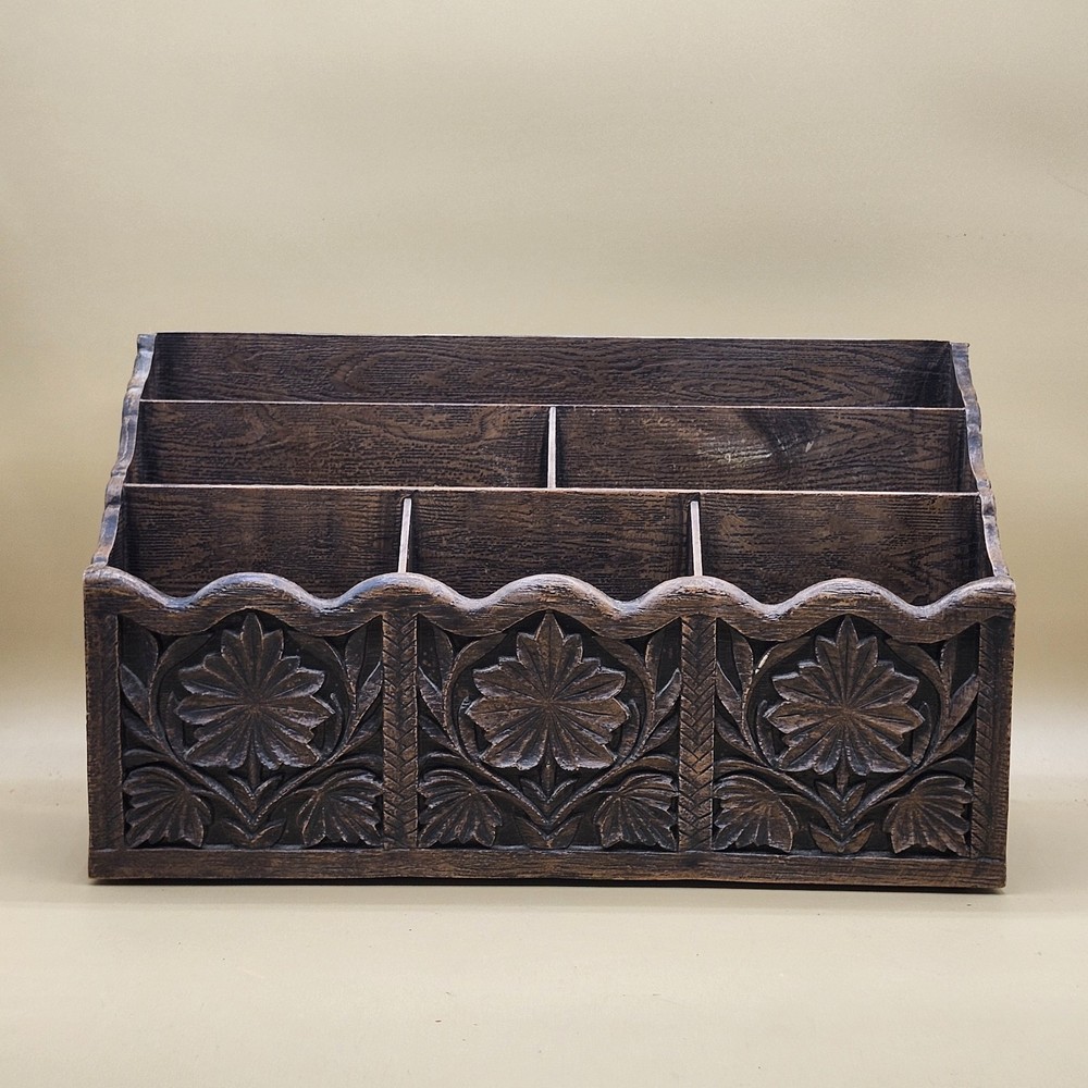 Vintage Lerner Faux Wood Look Plastic Desk Organizer 70s Retro MCM 3 Tier 6 Slot