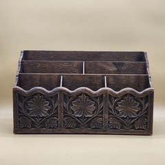 Vintage Lerner Faux Wood Look Plastic Desk Organizer 70s Retro MCM 3 Tier 6 Slot