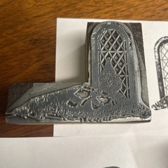 VTG Printing Letterpress Printers Block Cuts WINDOW LANDSCAPE PENMANSHIPlot of 2