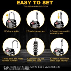2 Pack TSA Approved Gun Case Locks for Pistol Cases, 4 Digits 2 Pack, Black